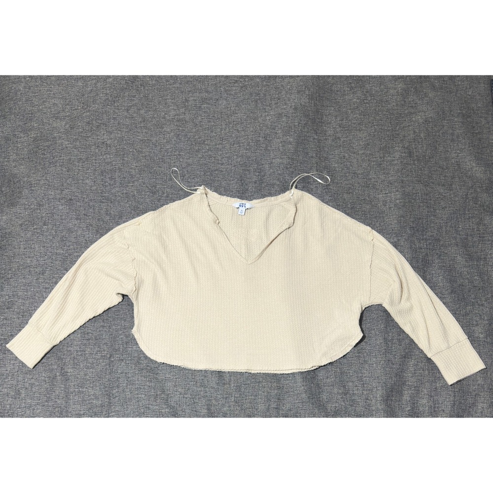 JoyLab Womens XL Long Sleeve Top Cream Waffle Knit V-Neck Cropped